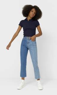Stradivarius Поло Из Ткани В Рубчик Морской Синий Xs