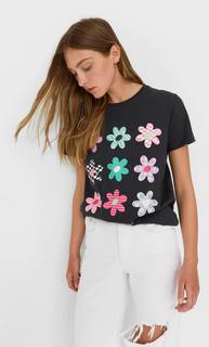 Stradivarius Футболка С Принтом Темно-Серый Xs