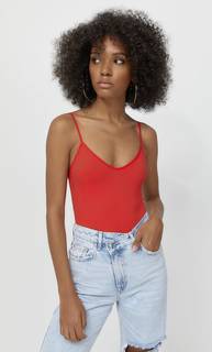 Stradivarius Бесшовное Боди Красный S