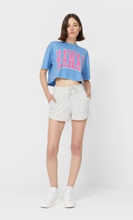 Stradivarius Укороченная Футболка В Стиле Oversize Небесно-Голубой M