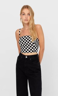 Stradivarius Топ В Клетку Цвет Небеленого Полотна Xs