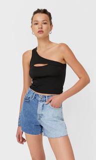 Stradivarius Топ С Вырезом Черный M