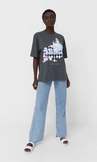 Stradivarius Футболка С Диснеевским Принтом «Алиса» Темно-Серый Xs