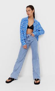 Stradivarius Укороченная Рубашка С Принтом Синий Xs