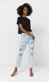 Stradivarius Базовый Укороченный Топ С Короткими Рукавами Черный L