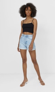 Stradivarius Укороченный Бесшовный Топ На Бретелях Черный L