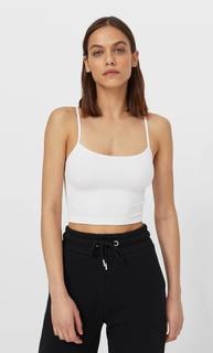 Stradivarius Укороченный Бесшовный Топ На Бретелях Цвет Небеленого Полотна L