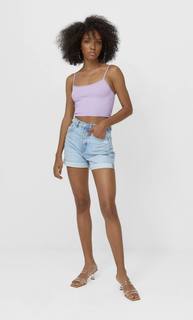 Stradivarius Укороченный Бесшовный Топ На Бретелях Сиреневый L