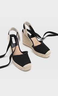 Stradivarius Сандалии На Джутовой Платформе С Завязками Черный 36
