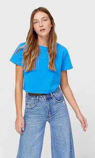 Stradivarius Базовый Укороченный Топ С Короткими Рукавами Синий Электрик L