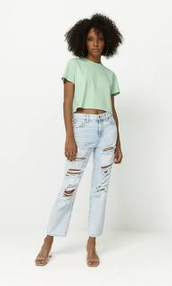 Stradivarius Базовый Укороченный Топ С Короткими Рукавами Аквамарин Xl