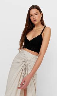 Stradivarius Топ Из Кружева Кроше Черный Xs