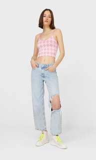 Stradivarius Жаккардовый Топ С Бретелями Ярко-Розовый S