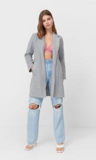 Stradivarius Пальто Из Трикотажной Ткани С Начёсом Серый Средний L