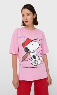 Stradivarius Футболка Объемного Кроя С Принтом «Снупи» Ярко-Розовый Xs