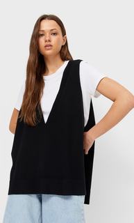 Stradivarius Жилет Оверсайз С V-Образным Вырезом Черный S