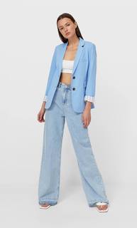 Stradivarius Базовый Трикотажный Пиджак Небесно-Голубой S