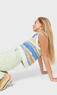 Stradivarius Жилет Из Кружева Кроше Синий S