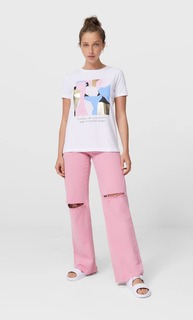 Stradivarius Футболка С Блестящим Принтом Белый L