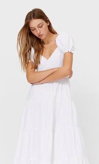 Stradivarius Платье Миди Из Поплина Белый L