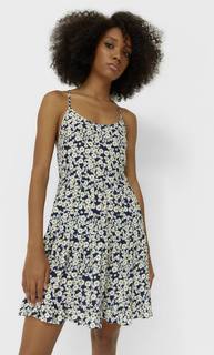 Stradivarius Платье С Цветочным Принтом И Деталью На Спине Синий Электрик Xs