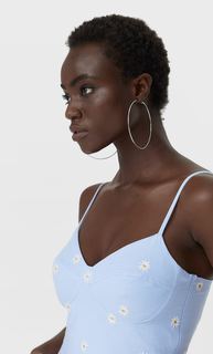 Stradivarius Короткое Платье С Цветочной Вышивкой Небесно-Голубой L