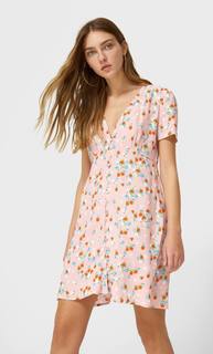 Stradivarius Короткое Платье С Цветочным Принтом И Пуговицами Пастельно-Розовый S