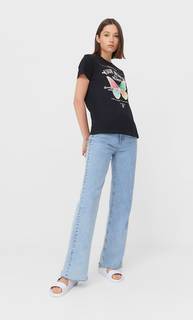 Stradivarius Футболка С Принтом Черный Xs