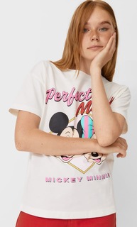 Stradivarius Футболка «Микки И Минни Маус» Цвет Небеленого Полотна Xs