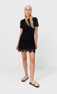 Stradivarius Короткое Платье Из Кружева Кроше Черный M
