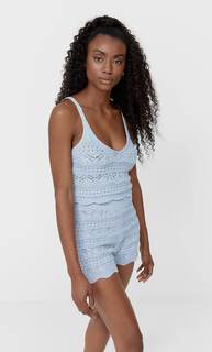 Stradivarius Шорты Из Кружева Кроше Небесно-Голубой L