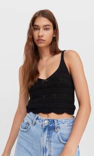 Stradivarius Топ Из Кружева Кроше Черный M