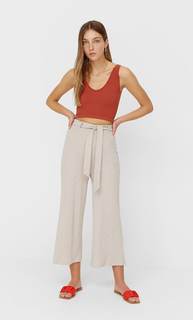 Stradivarius Трикотажные Брюки-Кюлоты С Поясом Пестро-Бежевый M