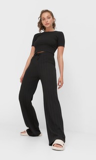 Stradivarius Широкие Брюки В Рубчик Черный Xl