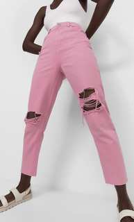 Stradivarius Джинсы Mom Fit С Разрезами Ярко-Розовый 40