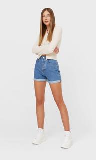 Stradivarius Шорты Mom Fit Средний Деним 36