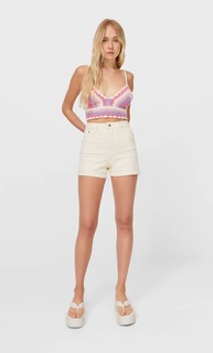 Stradivarius Шорты Mom Fit Облегающего Кроя Ванильный 32
