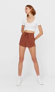 Stradivarius Шорты Из Мягкой Ткани Коричневый Xs