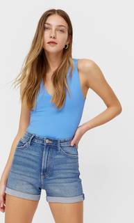 Stradivarius Шорты Mom Fit Облегающего Кроя Средний Деним 38