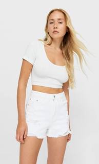 Stradivarius Джинсовые Шорты С Разрывами Белый 32