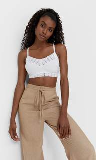 Stradivarius Укороченный Топ С Кружевом Белый Xl