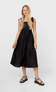 Stradivarius Платье Миди Из Поплина На Бретелях Черный M