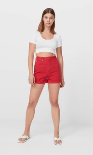 Stradivarius Шорты Mom Fit Красный 40