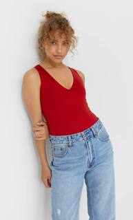 Stradivarius Боди Из Полиамида С V-Образным Вырезом Красный Xl