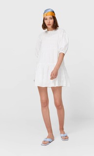 Stradivarius Короткое Платье С Ажурной Вышивкой Цвет Небеленого Полотна Xl