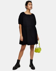 Черное стеганое чайное платье Topshop-Черный цвет