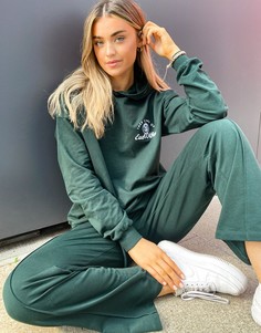 Темно-зеленый спортивный костюм ASOS из oversize-худи и прямых джоггеров с вышивкой «Take Care» ASOS DESIGN