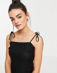 Черный льняной топ на бретелях и завязкой на спине ASOS DESIGN-Черный цвет