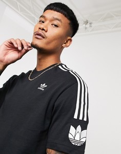 Черная футболка на застежке с 3D логотипом-трилистником adidas Originals-Черный цвет