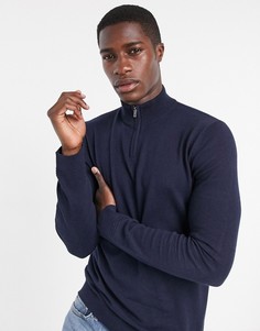 Темно-синий трикотажный джемпер с воротником-стойкой на молнии Topman